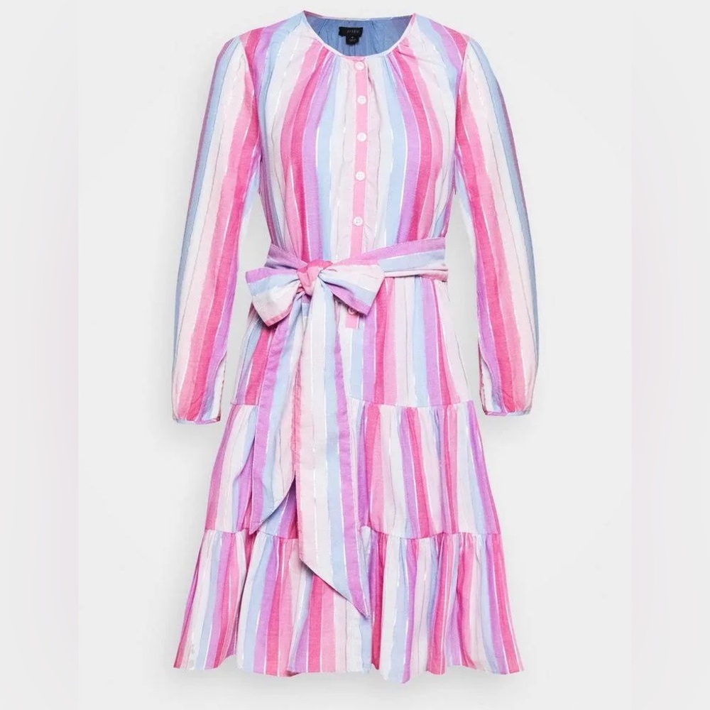 J. Crew Pastel Striped Veda Belted Long Sleeve Dress - Size Medium Petite